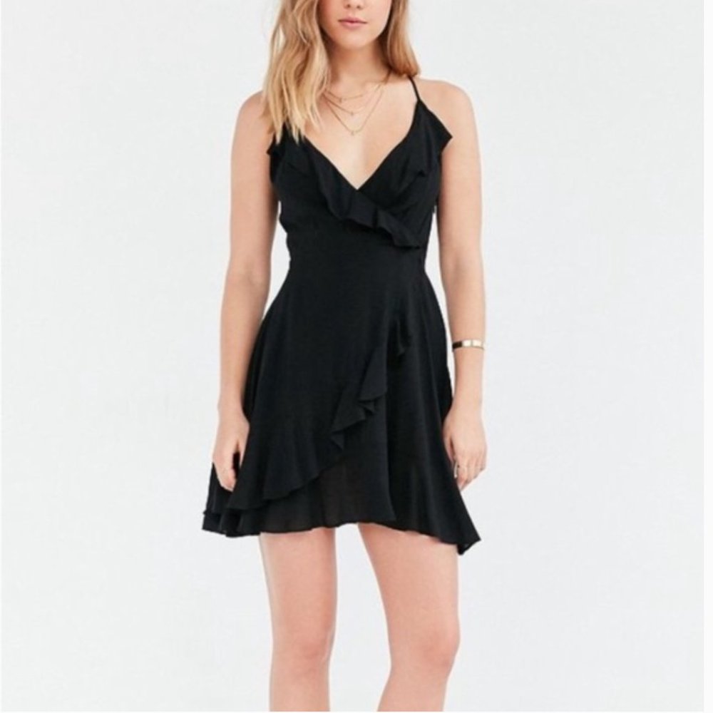 Urban Outfitters Black Ruffle Slip Dress